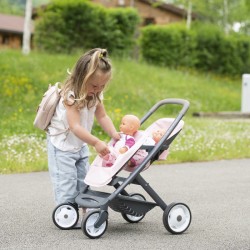 Kočík pre dvojičky Powder Pink Maxi Cosi&Quinny Smoby s bezpečnostným pásom pre bábiky 42 cm