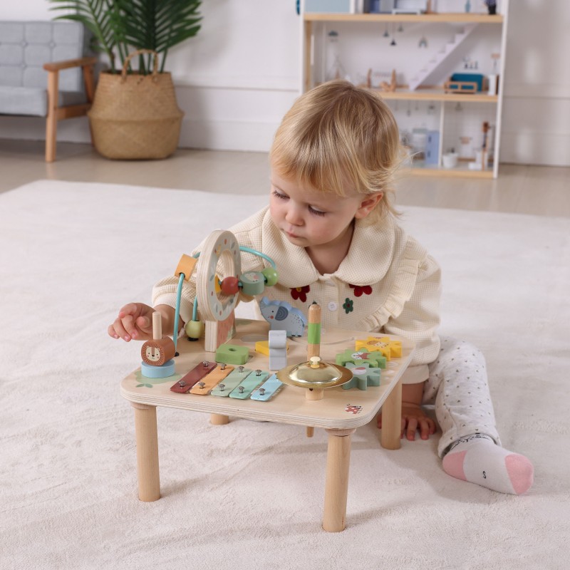 Tooky Toy Aktivity stolík Pastel – Drevený hrací stôl s hudobnými nástrojmi