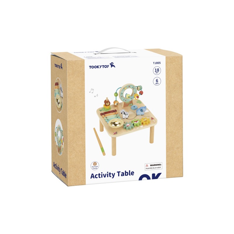 Tooky Toy Aktivity stolík Pastel – Drevený hrací stôl s hudobnými nástrojmi