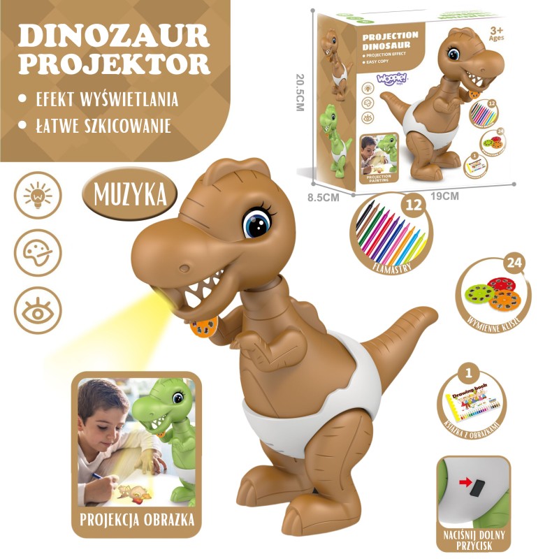 WOOPIE Dinozaur Projektor do Rysowania + Flamastry