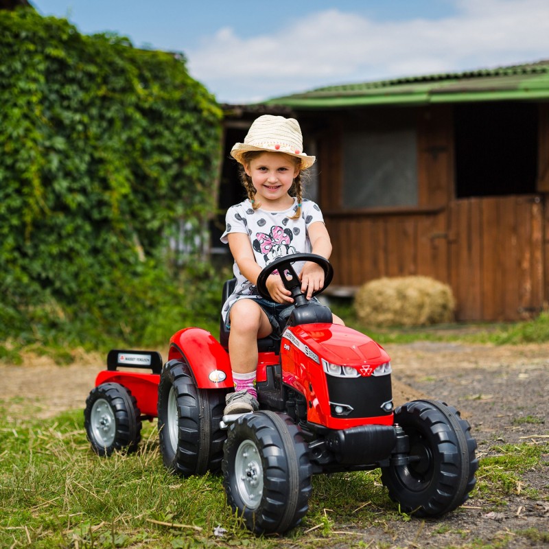 FALK Traktor Massey Ferguson Czerwony na Pedały z Przyczepką od 3 Lat