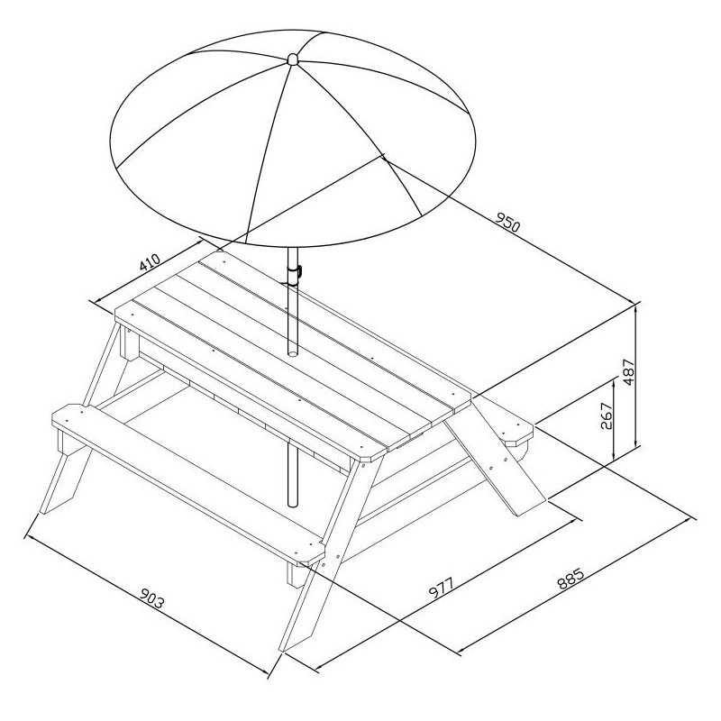 AXI Stół Piknikowy Nick z Ławką i Parasolem oraz Pojemnikami na Wodę/Piasek