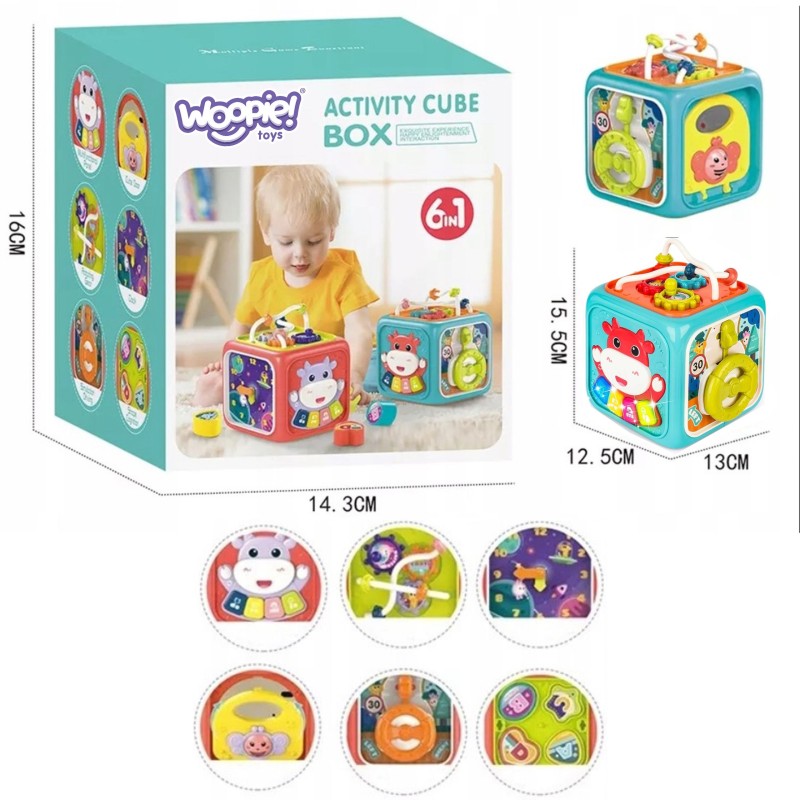 WOOPIE Interaktywna Kostka Sensoryczna Edukacyjna Montessori Sorter 6w1