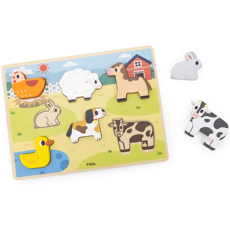 VIGA Drewniane Puzzle Układanka Montessori 2w1 Figurki Farma