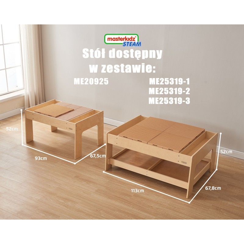 MASTERKIDZ Drewniany Stół Edukacyjny + AKCESORIA STEM WALL + 135 Klocków