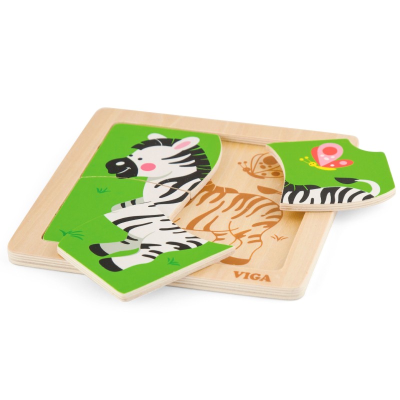 VIGA Poręczne Drewniane Puzzle Zebra