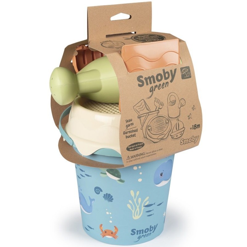 SMOBY GREEN Wiaderko z akcesoriami do piasku i konewką z bioplastiku