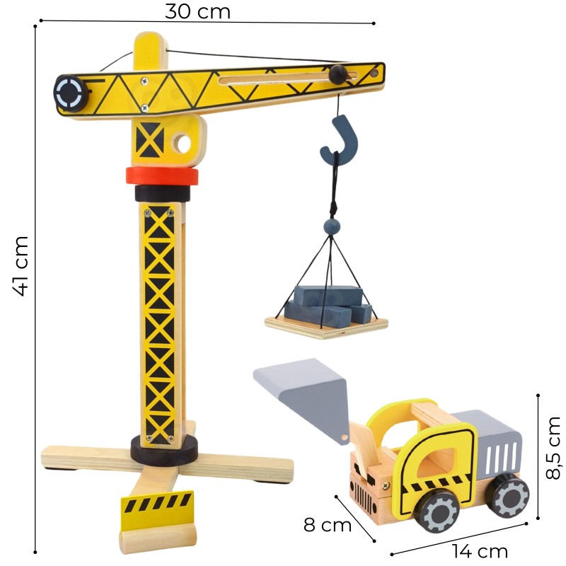 WOOPIE GREEN Drevené Stavenisko XXL so Žeriavom a Stavebnými Vozidlami