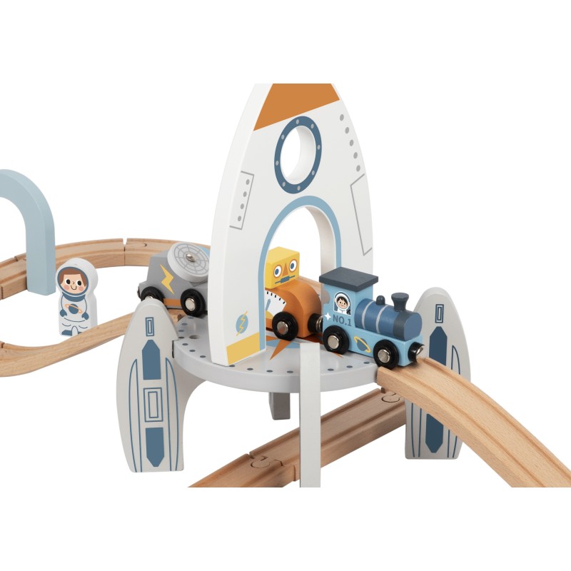 Tooky Toy Drevená vláčiková dráha Vesmír | Kreatívna súprava s raketou a UFO
