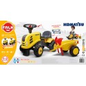 FALK Traktorek Baby Komatsu Żółty z Przyczepką + akc. od 1 roku