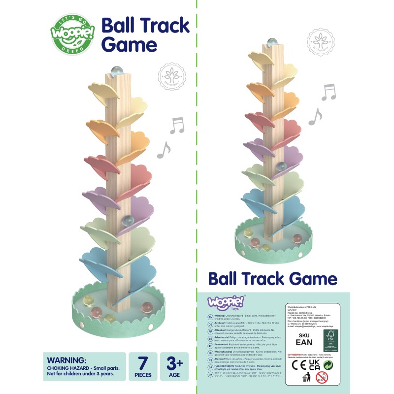 WOOPIE GREEN Drewniany Kulodrom Muzyczne Drzewko Tęczowe Montessori FSC