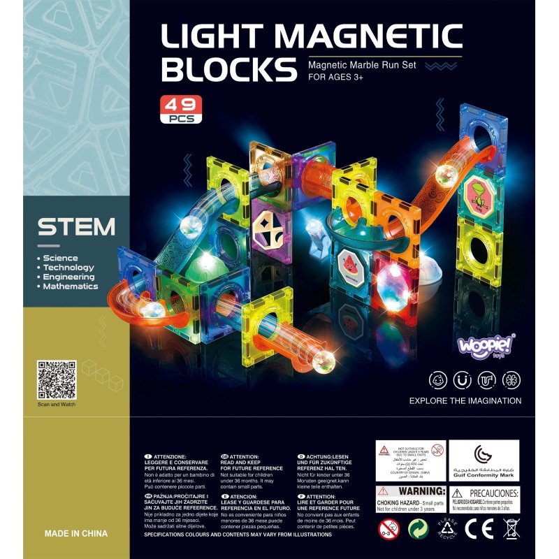 WOOPIE Klocki Magnetyczne Tor Kulkowy Świetlny 49 el.