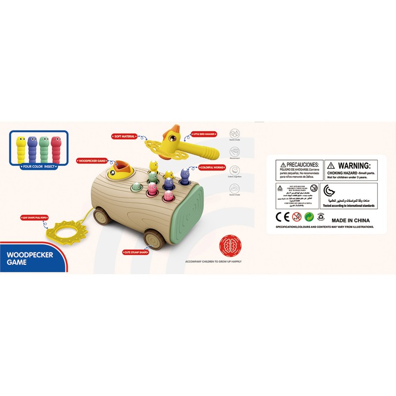 WOOPIE Gra Zręcznościowa Dzięcioł Wbijak Robaków 3w1 Wózek Ciągacz dla Niemowląt