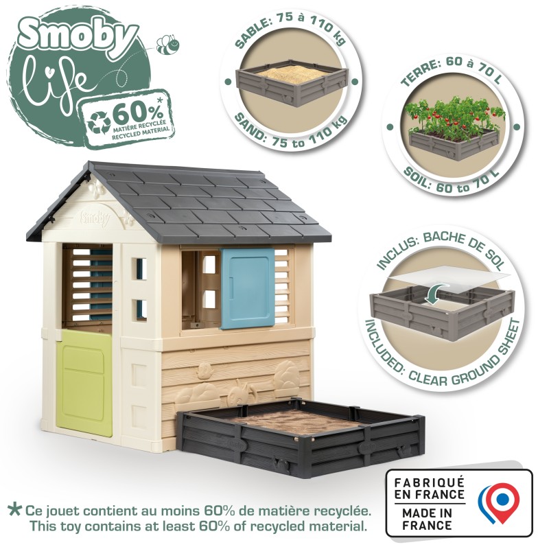 Smoby Life EKO Záhradný domček 2v1 | Domček s pieskoviskom a záhradkou