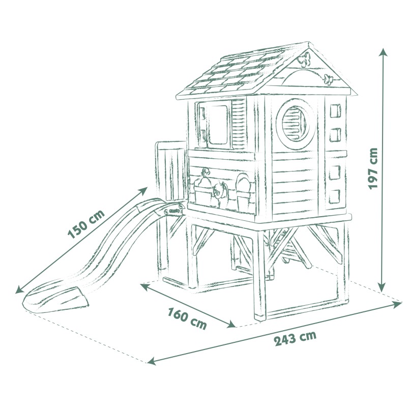 Smoby Life EKO Domček na koloch so šmykľavkou | Vyvýšené detské ihrisko 2v1