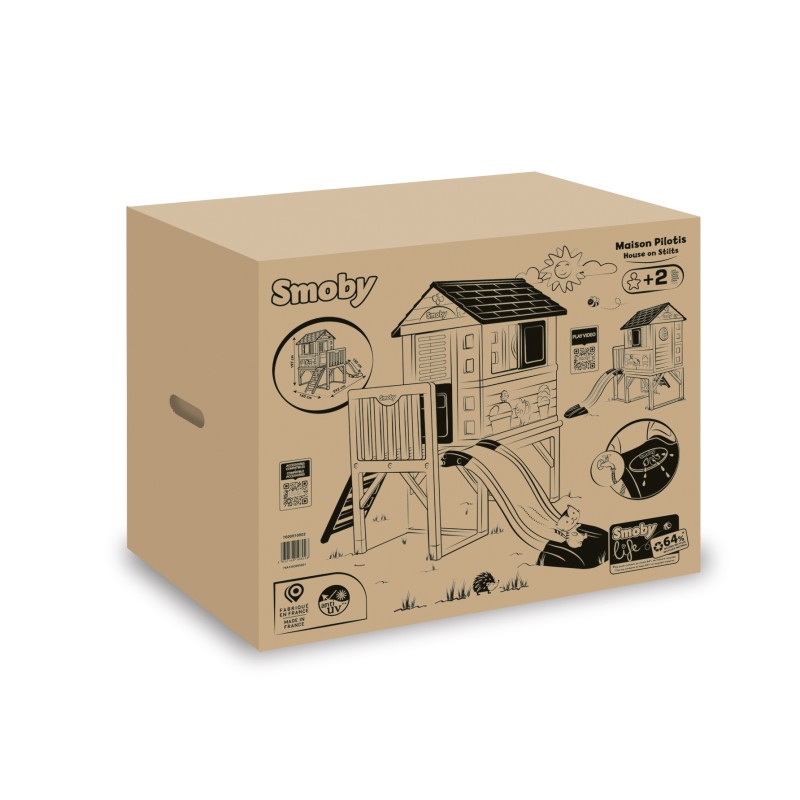 Smoby Life EKO Domček na koloch so šmykľavkou | Vyvýšené detské ihrisko 2v1