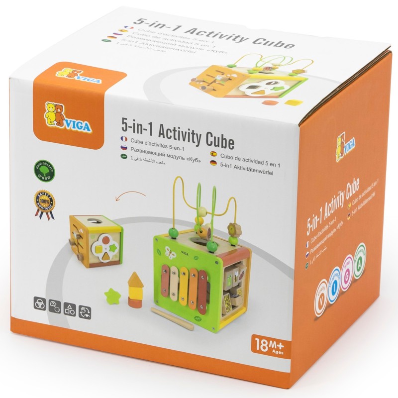 VIGA Drevená Vzdelávacia Kocka 5v1