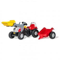 Rolly Toys rollyKid Červený Šlapací STEYR Traktor s Lyžicou a Prívesom