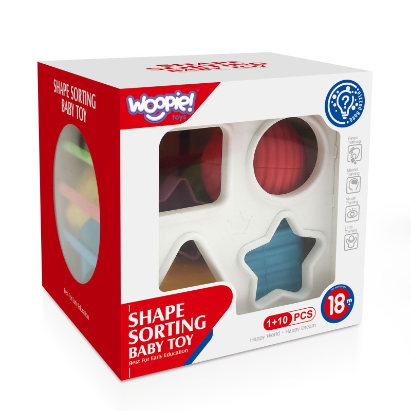 WOOPIE Flexibilná Senzorická Kocka na Triedenie Tvarov 11 Dielov