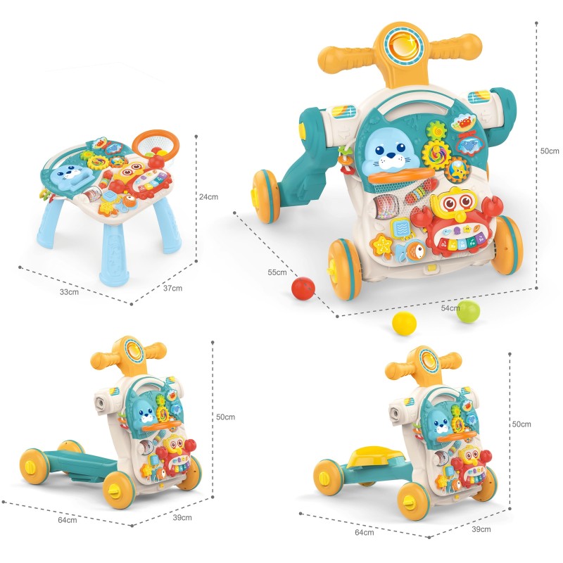 WOOPIE BABY Multifunkčný Stolík, Chodítko a Kolobežka 3v1 Modrá