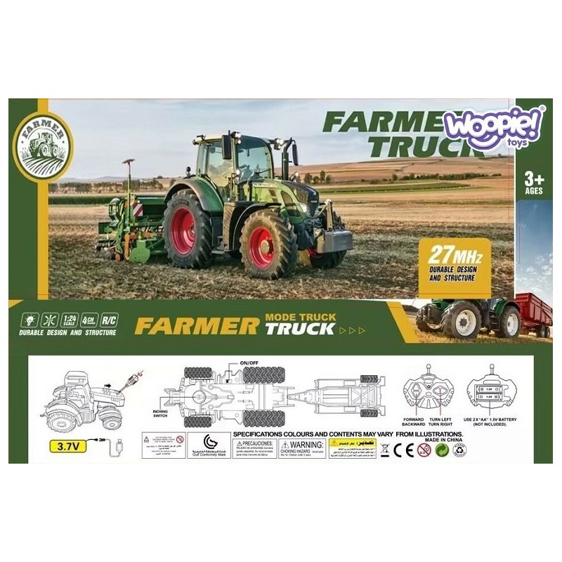 WOOPIE Traktor s Vlečkou na Diaľkové Ovládanie 1:24