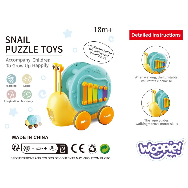 WOOPIE Interaktívny Hudobný Slimák na Ťahanie - Červený