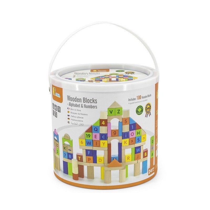 Drevená Vzdelávacia Stavebnica - Písmená a Čísla, 100 Dielov