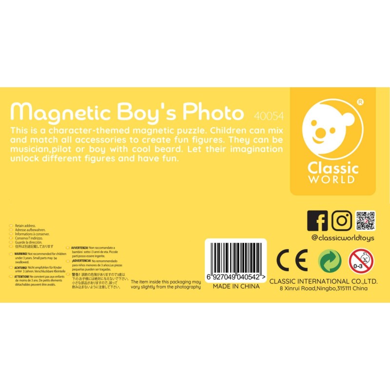 CLASSIC WORLD Magnetické Puzzle na Obliekanie - Chlapec 32 Dielov