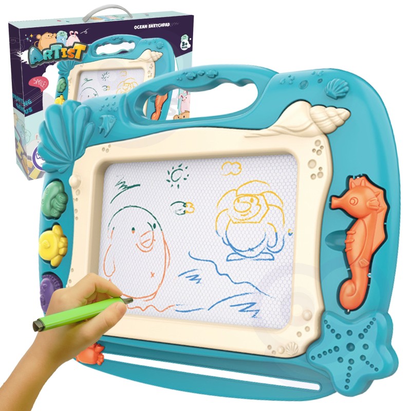 WOOPIE Mazacia Magnetická Tabuľa na Kreslenie s Pečiatkami - Morské Zvieratká Modrá