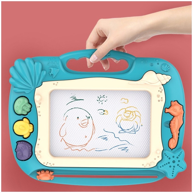 WOOPIE Mazacia Magnetická Tabuľa na Kreslenie s Pečiatkami - Morské Zvieratká Modrá