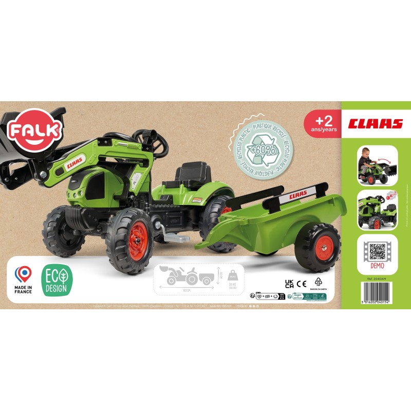 FALK Claas Pedálový Traktor s vlečkou a lyžicou