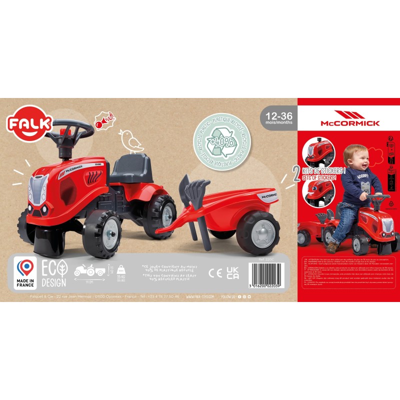 FALK Baby Mac Cormick Červený Detský traktor s vlečkou od 12 mesiacov