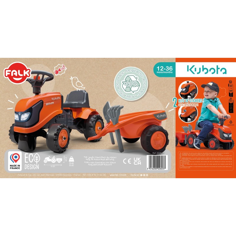 FALK Traktorík Baby Kubota s Vlečkou od 1 Roka