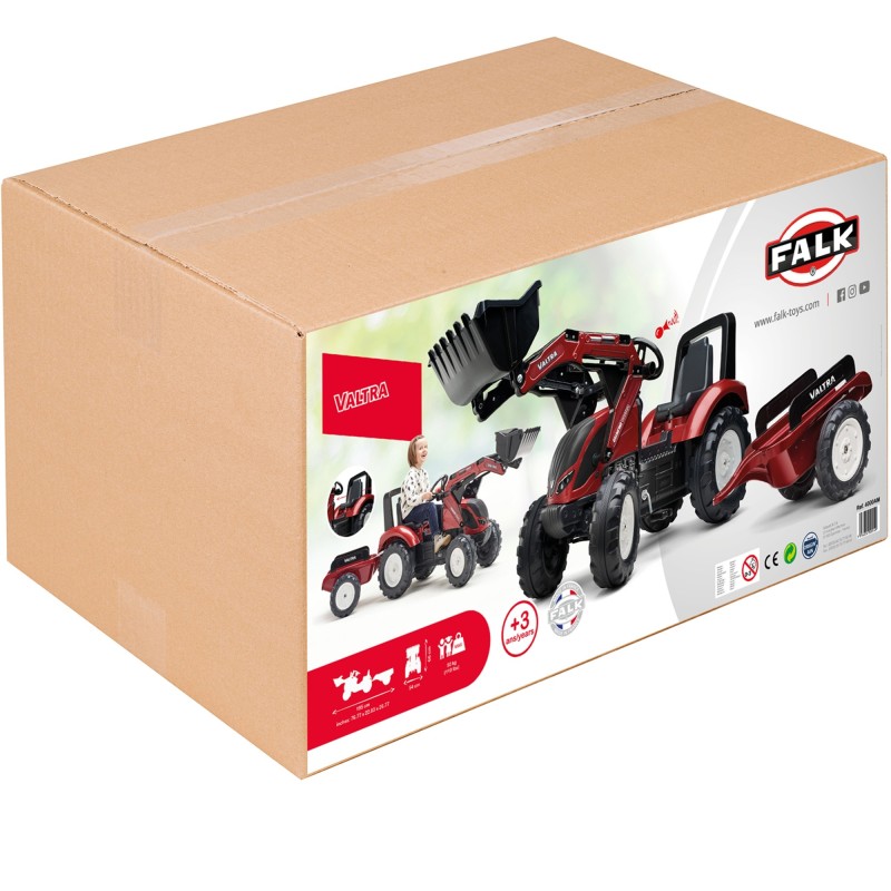 FALK Traktor Valtra na Pedále s Vlečkou a Lyžicou od 3 Rokov Bordový