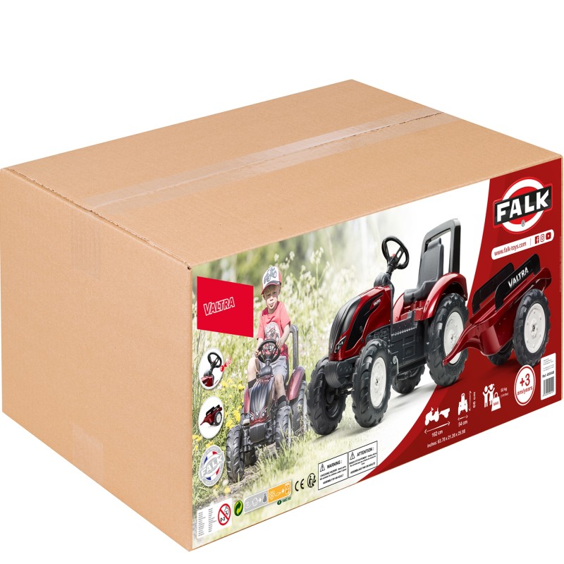 FALK Traktor na Pedále Valtra S4 s Vlečkou od 3 Rokov Bordový