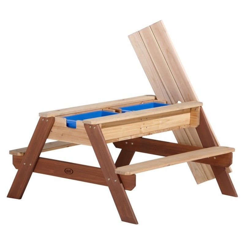 Piknikový Stôl AXI Nick s Lavičkou, Slnečníkom, Nádobami na Vodu a Piesok