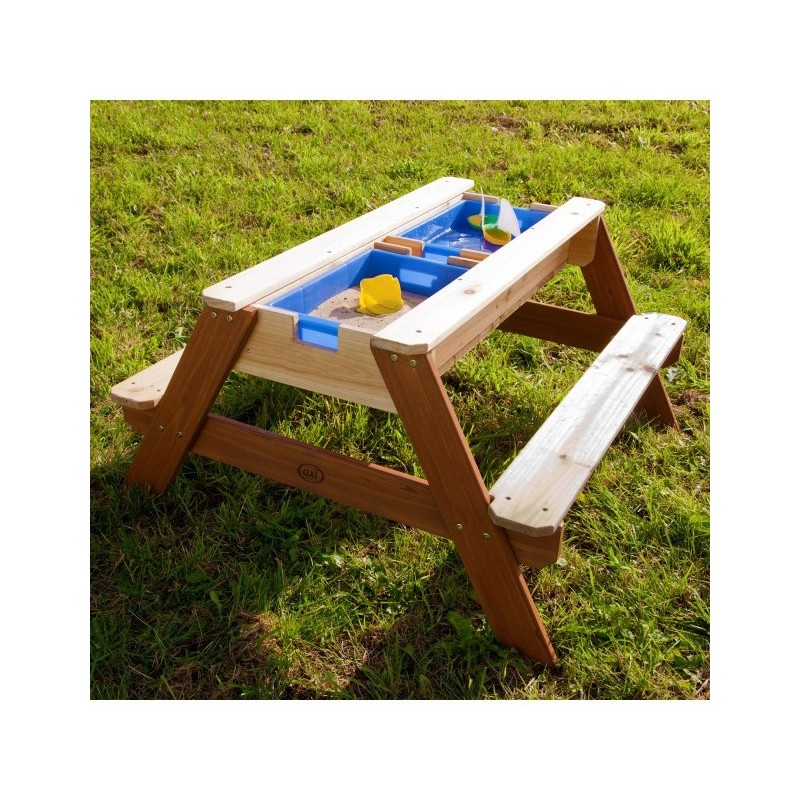 Piknikový Stôl AXI Nick s Lavičkou, Slnečníkom, Nádobami na Vodu a Piesok