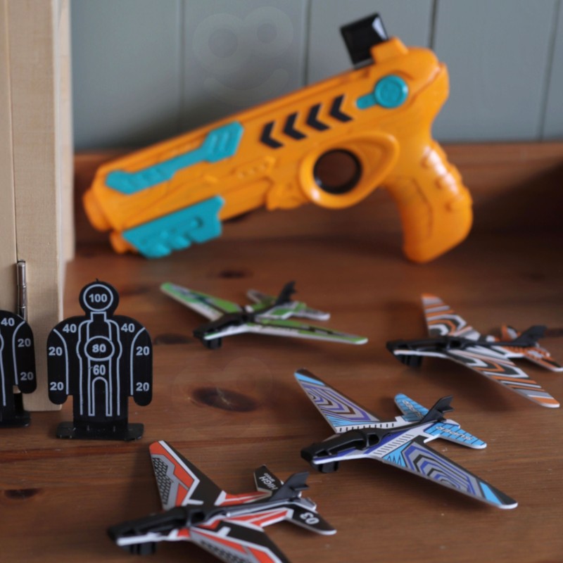 WOOPIE Automatický Pištoľový Raketomet + 4 Lietadlá