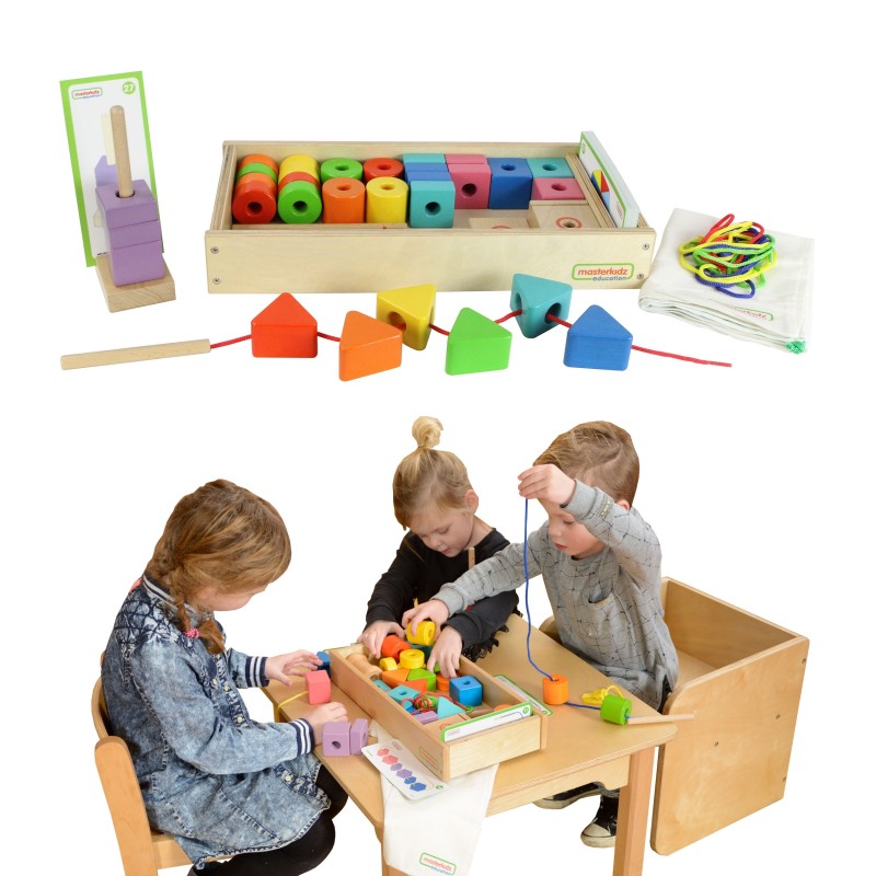 Masterkidz Drevená Edukačná Hra - sada korálok navliekanie č. 2