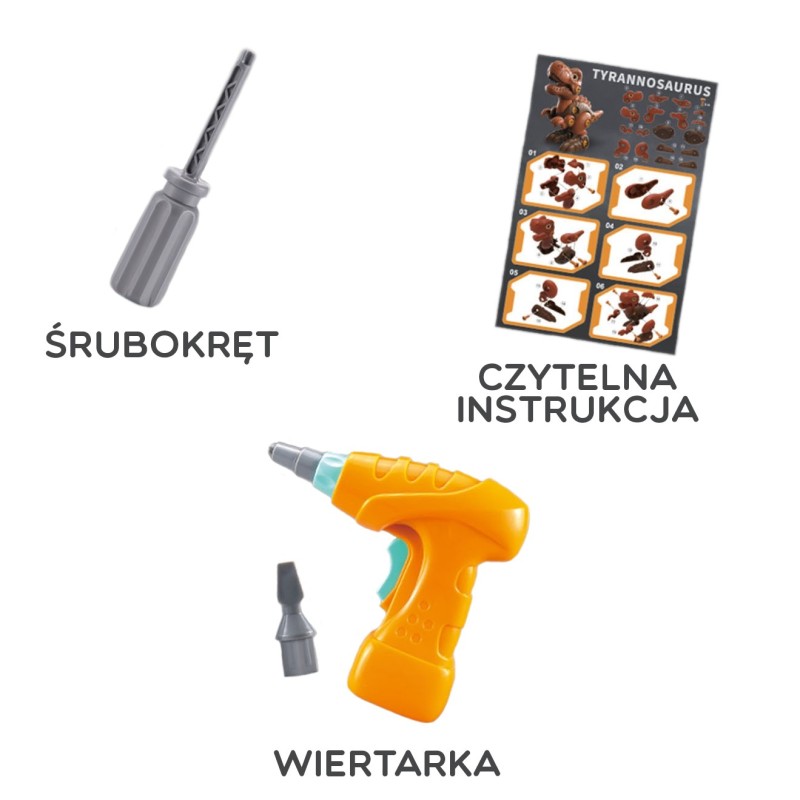 WOOPIE Konštrukčná Stavebnica Skladací DINO REX + Skrutkovač 31 Dielov