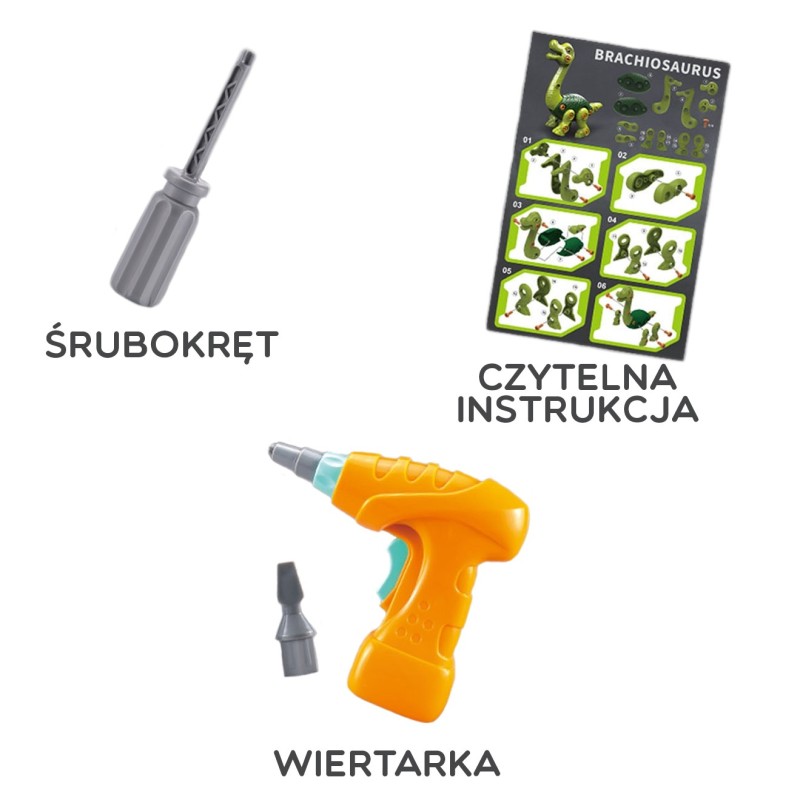 WOOPIE Konštrukčná Stavebnica Skladací DINO + Skrutkovačka 31 ks.