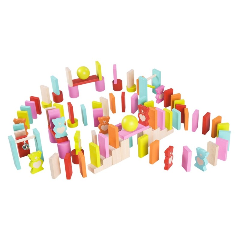 Farebné Drevené Domino 105 Dielov - Medvedíky Classic World