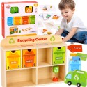 Tooky Toy Drevené recyklačné centrum | Edukačný sorter na triedenie odpadu
