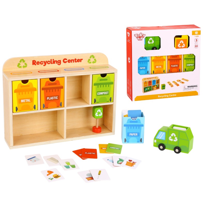 Tooky Toy Drevené recyklačné centrum | Edukačný sorter na triedenie odpadu