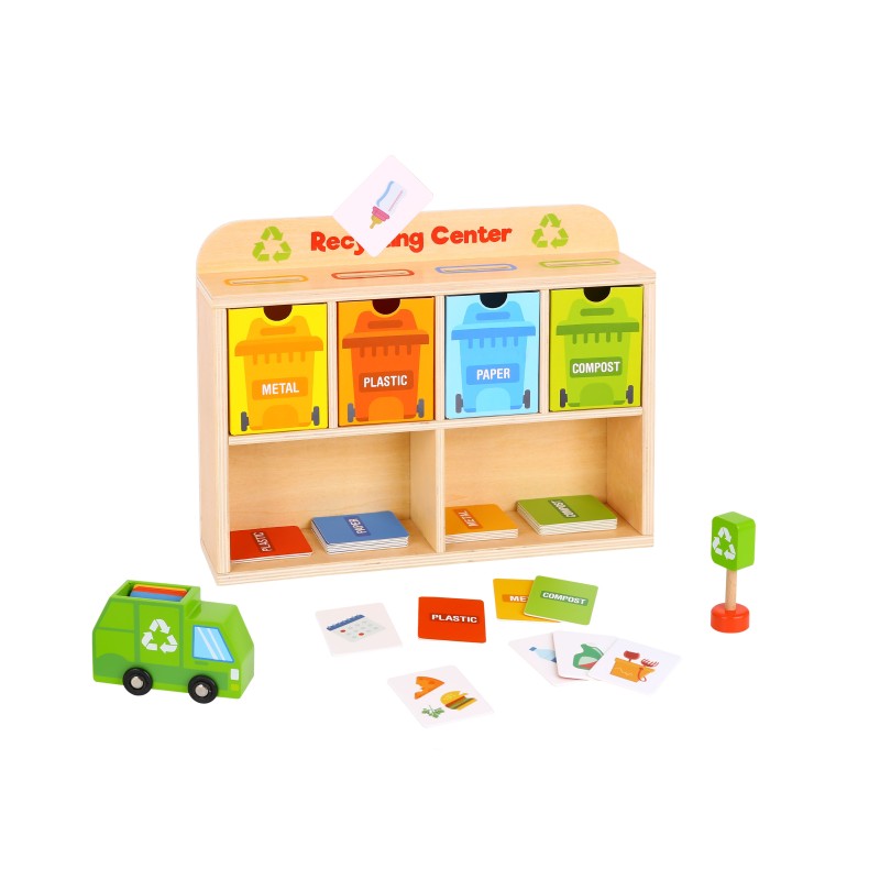 Tooky Toy Drevené recyklačné centrum | Edukačný sorter na triedenie odpadu