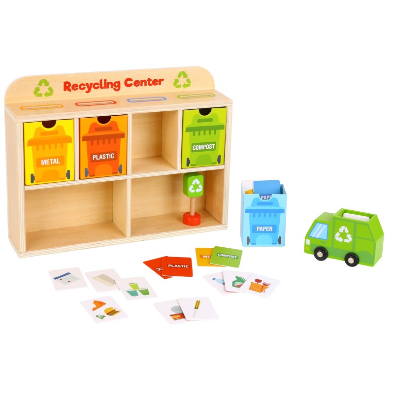Tooky Toy Drevené recyklačné centrum | Edukačný sorter na triedenie odpadu