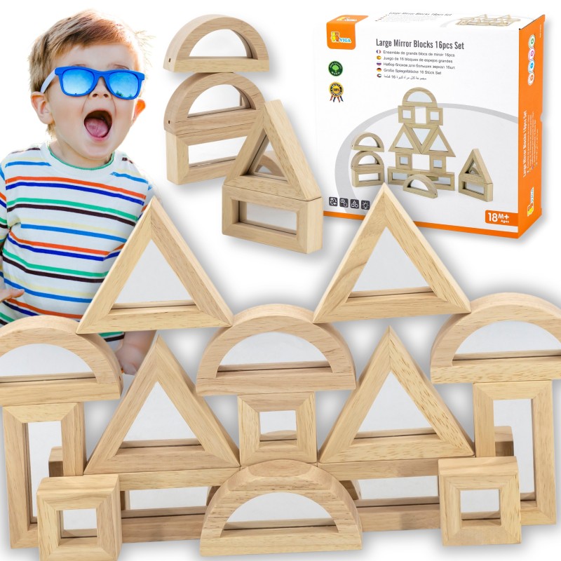 VIGA Drevená stavebnica - Zrkadlové bloky 16 ks