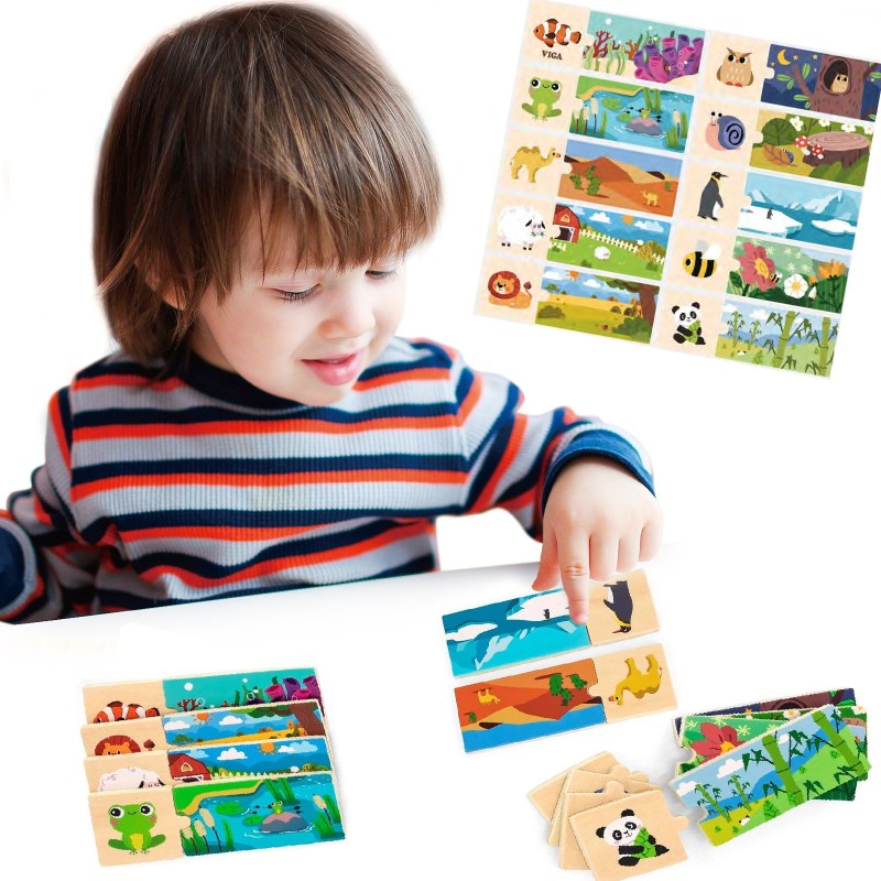 VIGA Drevené Logické Puzzle so Zvieratkami