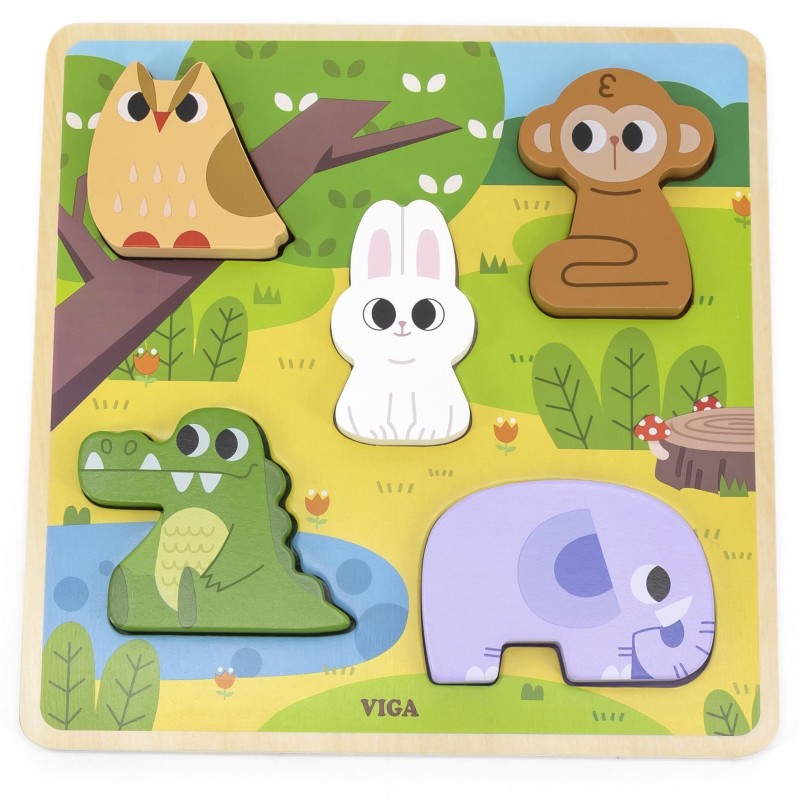 VIGA Vkladacie Drevené Puzzle - Zvieratká z Lesa