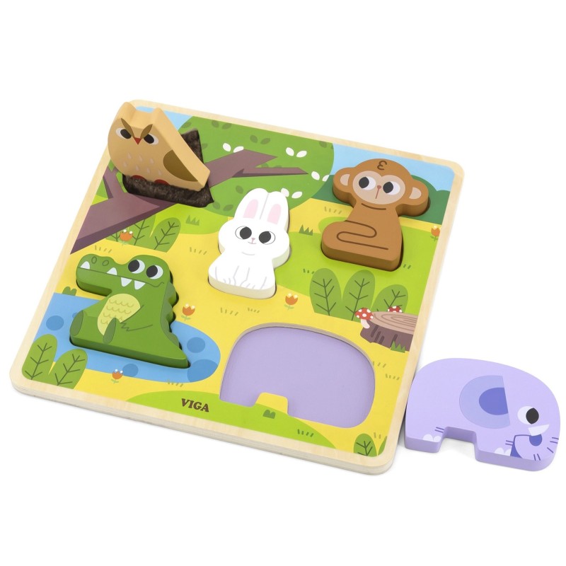 VIGA Vkladacie Drevené Puzzle - Zvieratká z Lesa